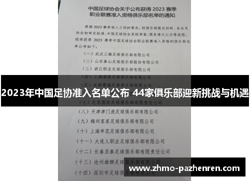 2023年中国足协准入名单公布 44家俱乐部迎新挑战与机遇